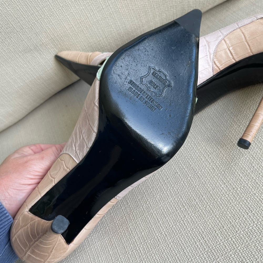 Stuart Weitzman Pastel Pink, Mint & Lavender Leather Pointed Toe HEELS SIZE 7.5 - Picture 8 of 14
